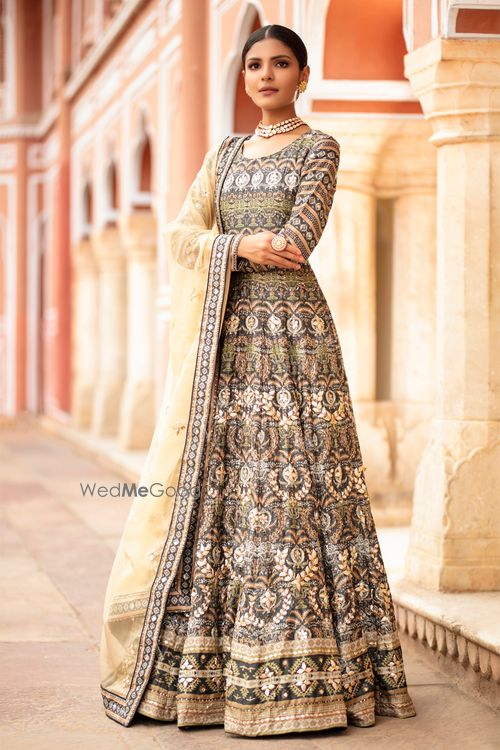Yellow indo western net dress by Vasansi